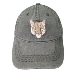 Lion Face Slideback Hat Green One Size Adjustable Embroidered 6 Panel Eco Cotton